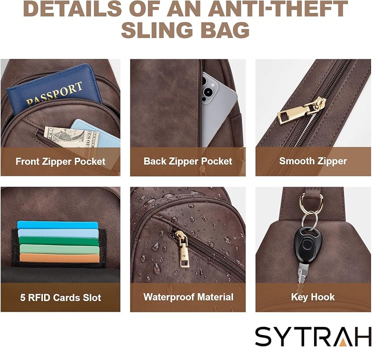 SYTRAH Anti Theft Sling Bag for Women, RFID Crossbody Purses Convertible Sling Backpack, Cross Body Purse Chest Bag