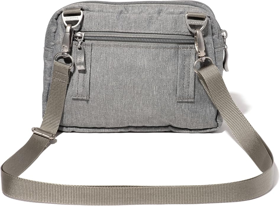 Baggallini Triple Zip Small Crossbody Bag for Women - Lightweight Convertible Fanny Pack Belt Bag