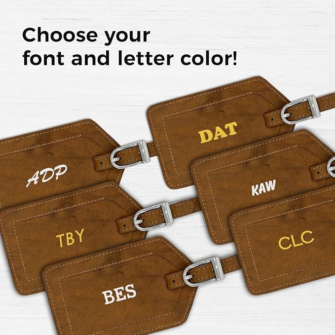 Personalized Monogrammed Leather Luggage Tags - 3 Pack