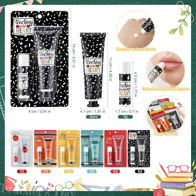 Loopeer 18 Sets Teacher Appreciation Gifts Bulk Hand Cream & Lip Balm Set Thank You Gifts for Teachers Staff Coworkers End of Year Graduation Travel Size Lotion Party Favors