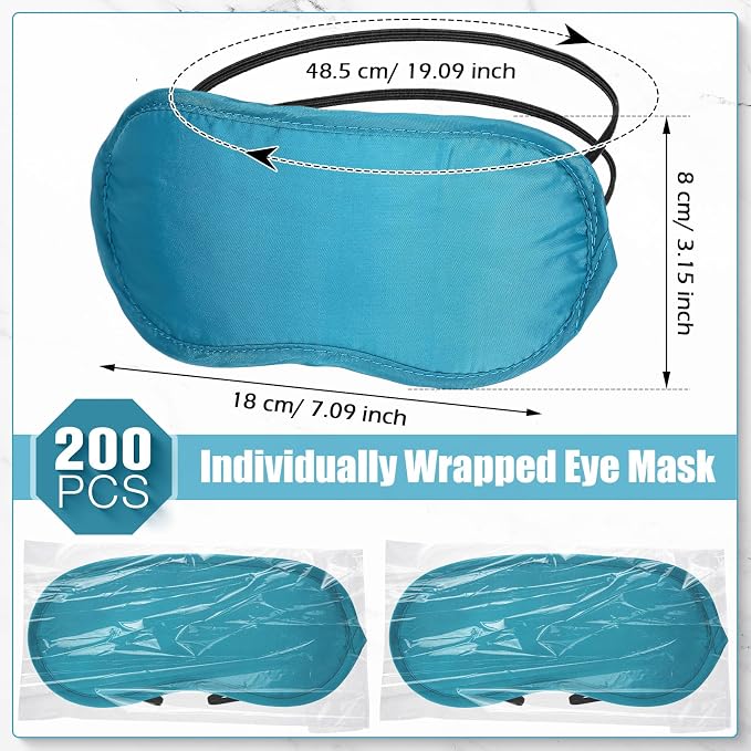 Tarpop 200 Pcs Eye Mask Sleeping Blindfold Eye Cover with Adjustable Strap for Games Party Team Building Travel Individually Wrapped Sleep Mask for Women Men (Lake Blue)