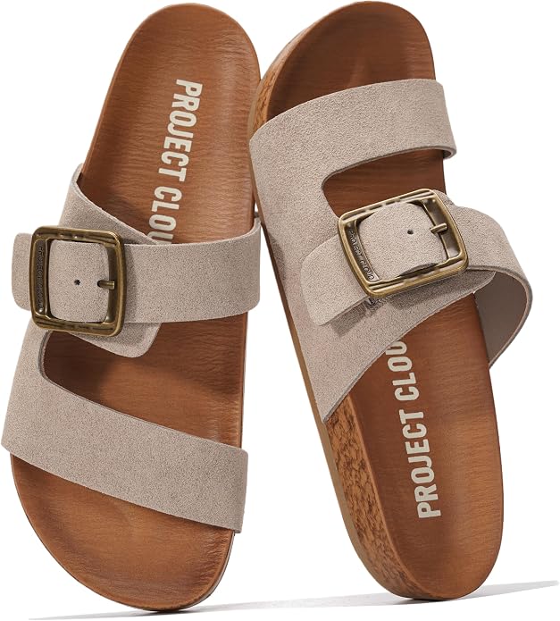 Project Cloud Womens Sandals - Adjustable Buckle Sandals for Women 2026 with Plush Insole - Lightweight & Non Slip Slides for Women Footwear