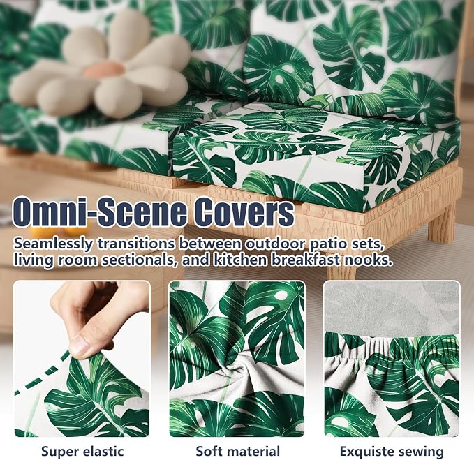 8Pcs Stretch Patio Cushion Covers, Outdoor Couch & Sofa Replacement Slipcovers for Patio Furniture Cushion Covers, Washable Reusable Furniture Protector