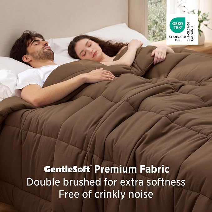 Bedsure Comforter Duvet Insert - Quilted Comforters Oversized King Size, All Season Duvet, GentleSoft Down Alternative Bedding, with 8 Tabs, Gifts for Women/Men, Brown, Oversized King 116 x 98 Inches