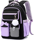 Girls Backpack School Bags Kids Elementary School Backpack for Girls Teens Cute Childrens Bookbags Casual Back Packs, Black Purple
