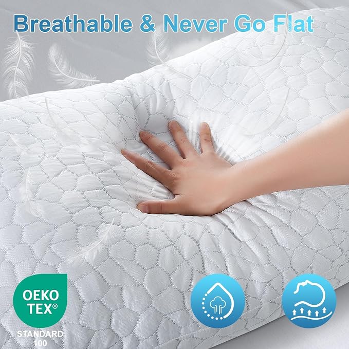 QUTOOL Cooling Pillow for Sleeping, CertiPUR-US Shredded Memory Foam Queen Pillow Set of 1, Cool Pillow for Hot Sleepers Adjustable Firm Pillow for Side, Back, Stomach Sleepers Soft Yet Support, White
