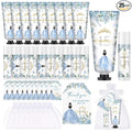 Leelosp 25 Set/100 Pcs Quinceanera Party Favor for Guest with Travel Size Hand Cream, Lip Balm, Card, Organza Bags Quinceanera Gift Set Sweet 15th Party Supply Birthday Souvenir(Dusty Blue)