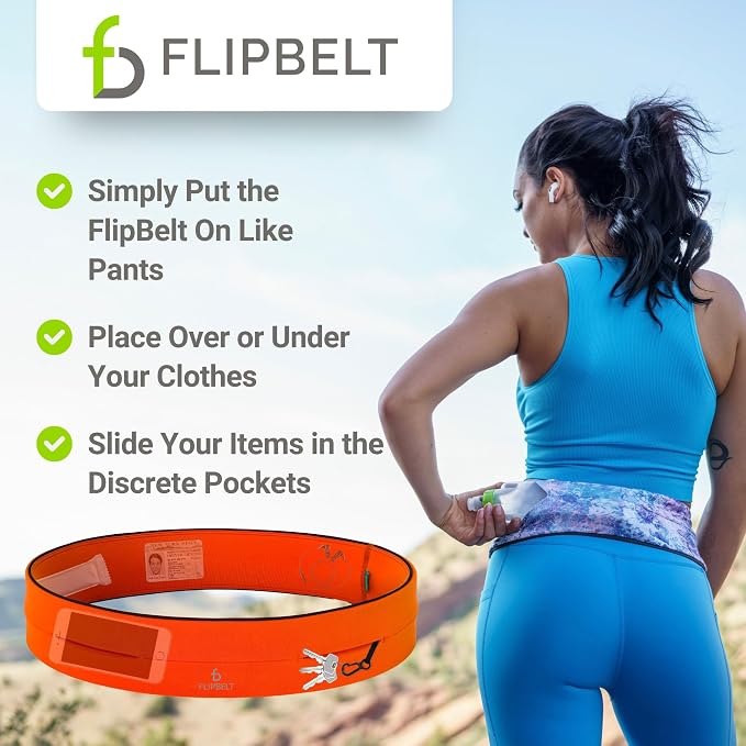 FlipBelt Classic Running Belt, Belt Bag & Fanny Pack for Men and Women - Phone Holder, Waist Pack, Running Accessories, Belt Pouch, Money Belt, USA Running Company
