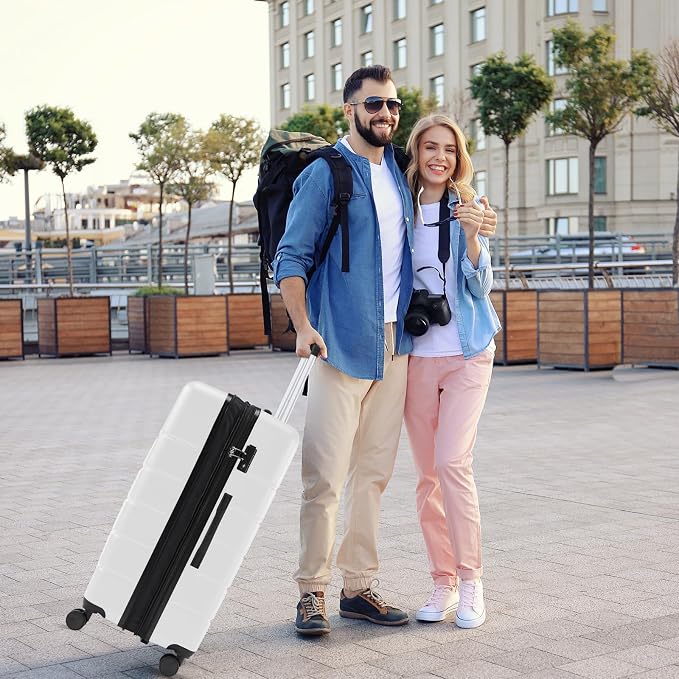 Sweetcrispy 20 Inch Carry On Luggage, Lightweight ABS Rolling Hard Shell Suitcase with Quiet Spinner Wheels, Built-in TSA Lock, Portable Travel Suitcase for Business Trip & Vacation Use, White