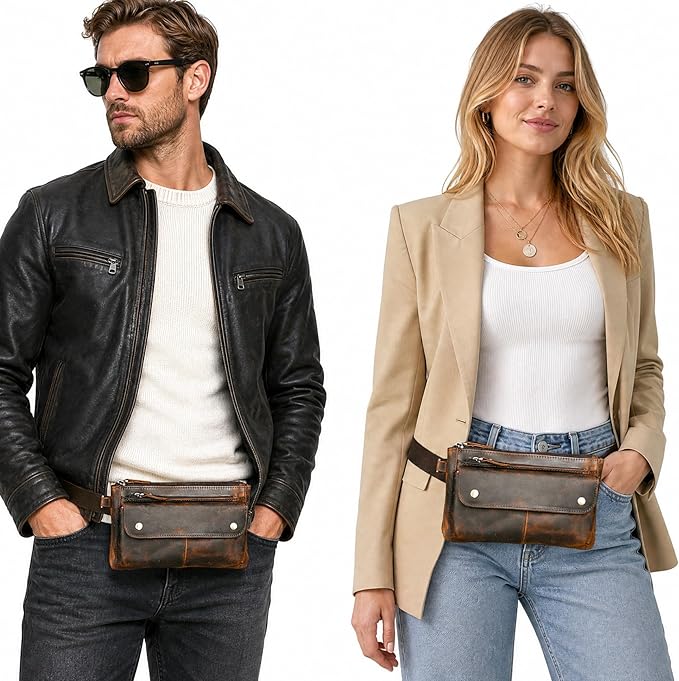 Genuine Leather Hiking Riding Travel Fanny Waist Pack Small Phone Pouch For Men Women FB811-29 (100% Leather-The 8136 Brown)