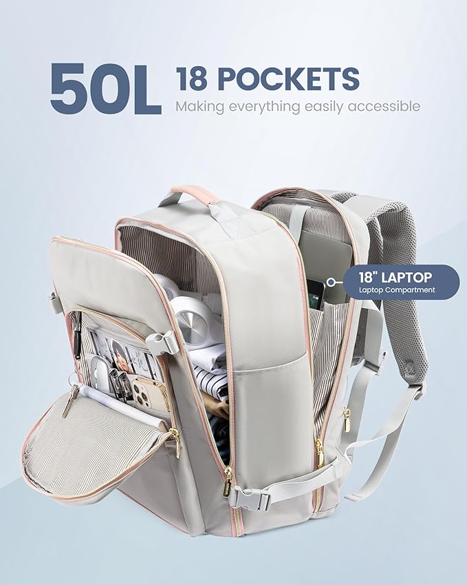 LOVEVOOK 50L Travel Backpack Flight Approved Carry on Backpack,3 Packing Cubes,Waterproof Personal Item Travel Bag,TSA Carry on Luggage Suitcase Travel Essentials,Gifts for Women & Men,fits 18" Laptop