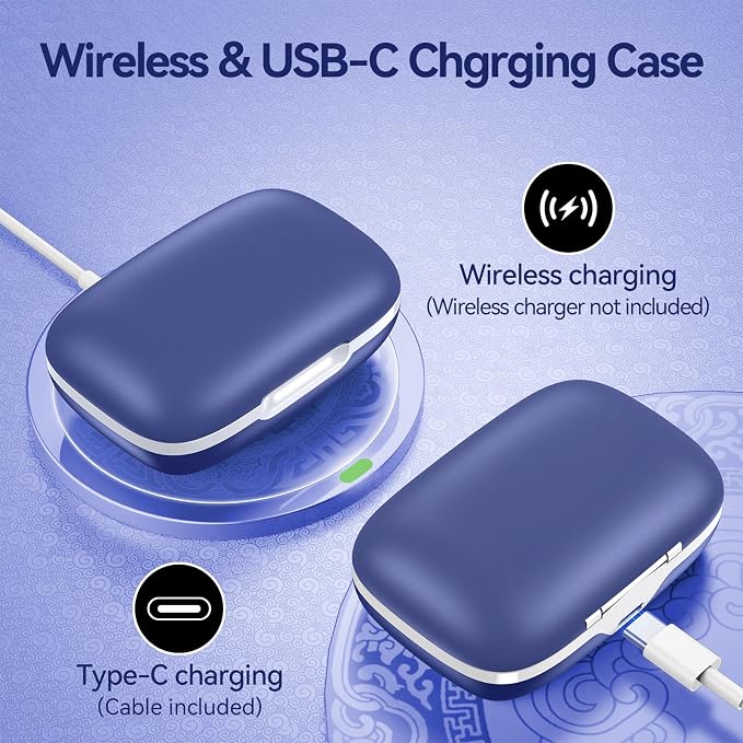 Active Noise Cancelling Ear Buds Wireless Earbuds 80H Playtime Bluetooth Headphones with LED Display Case, Hi-Res Audio Clear Calls Earphones with Over Ear Hooks for Running Gym Workout Travel Blue