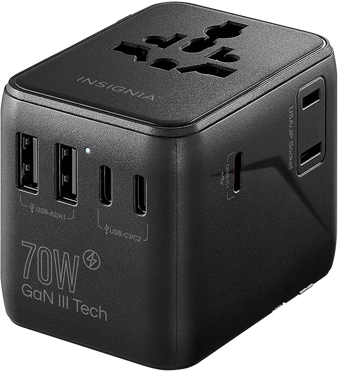 Insignia All-in-One Ground Travel Adapter Converter Series with USB Ports (70W All-in-1 Travel Adapter)
