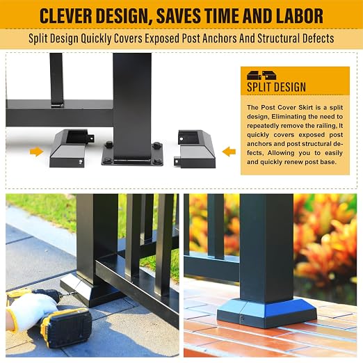 Post Base Cover, Split Type Skirt for Indoor/Outdoor Iron Deck Railing Decorative Covers (8, Post-3" Base-5")