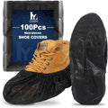 LYSHIYI 100Pcs Shoe Covers Disposable Non Slip, Large Size Non-Woven Boot Covers, Breathable and Durable, Fits US Men 6-14 Size, Reusable Slip-Resistant Booties for Indoors (Black)