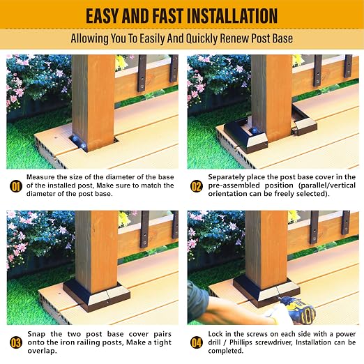 Post Base Cover, Split Type Skirt for Indoor/Outdoor Iron Deck Railing Decorative Covers