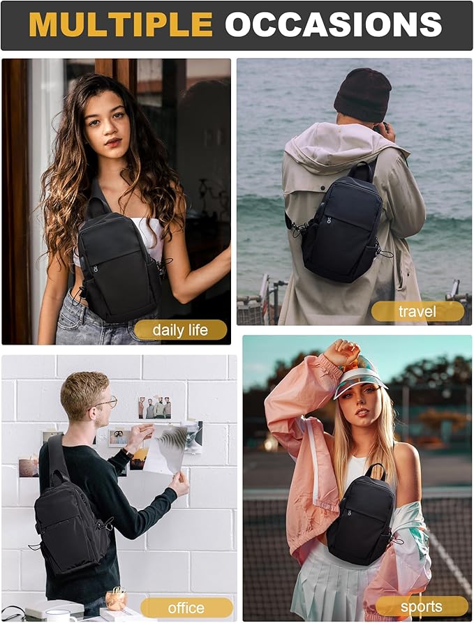 SEAFEW Large Black Sling Bag for Men and Women - Sport Crossbody Backpack for Pickleball, Tennis, Racketball