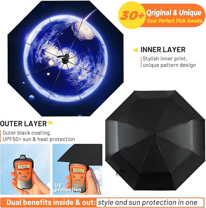 SY COMPACT Travel Umbrella - Windproof Automatic Compact Umbrella for Rain, Lightest 8-Rib, Small, Strong & Portable, Durable Grip, Fits Backpack & Car, Factory Direct (UV Available)