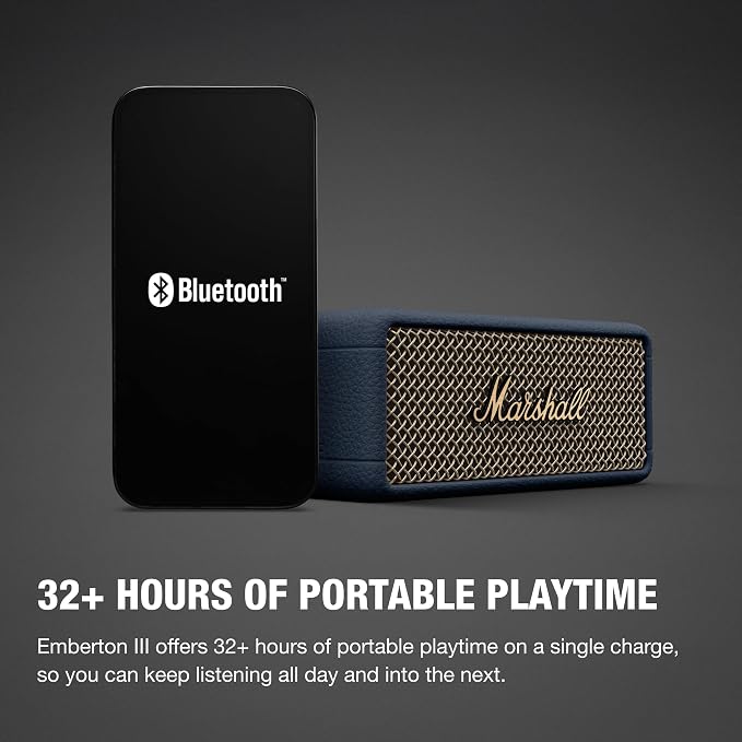 Marshall Emberton III Portable Bluetooth Speaker - Rugged Waterproof/Dust-Proof Design | Loud Stereo Sound, Deep Bass | Compact and Wireless for Travel and Outdoors - Midnight Blue