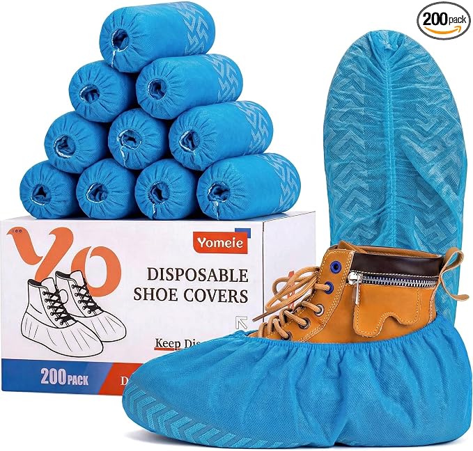 X-Large Shoe Covers Disposable [200-Pack] - Blue Non-Woven Fabric Disposable Shoe Covers for Indoors, Fits Men's Size 13 | Durable, Slip-Resistant Boot Covers | Protect Floors, Shoes & Booties