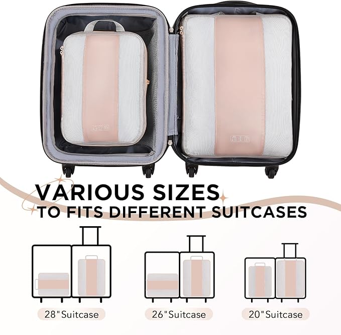 2 Set Compression Packing Cubes for Travel Essentials,Compressible Expandable Packing Cubes for Suitcase,OlarHike Luggage Garment Bags for Travel,Handy Helper for Organizing Clothes(Beige)