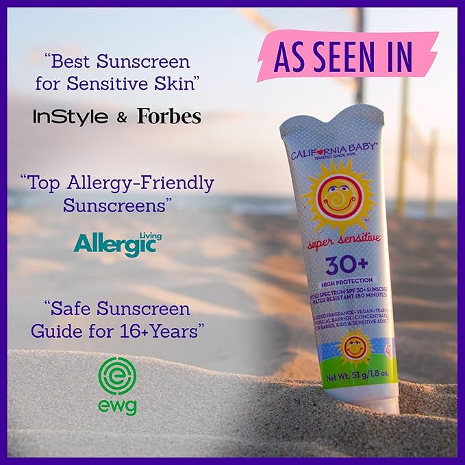 California Baby Super Sensitive Sunscreen + Natural Bug Spray | 1.8 oz Unscented SPF 30+ Mineral Sunscreen + 2 oz Natural Bug Repellent | Hypoallergenic | Formulated for Sensitive Skin