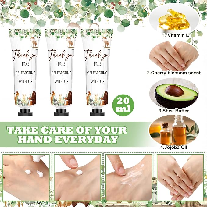 50 Sets Woodland Animal 200 Pcs Baby Shower Hand Lotion and Lip Balm Gift Theme Baby Shower Party Favors Travel Size Hand Lotion and Lip Balm Bulk with Organza Bags Tags