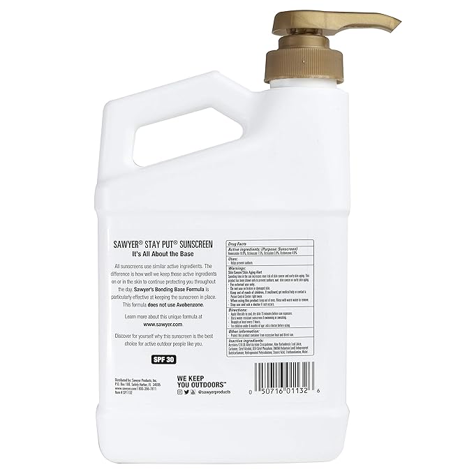 Sawyer Products SP1132 SPF 30 Stay-Put System 1 Sunblock Lotion Dispensing Jug, 32-Ounce, White