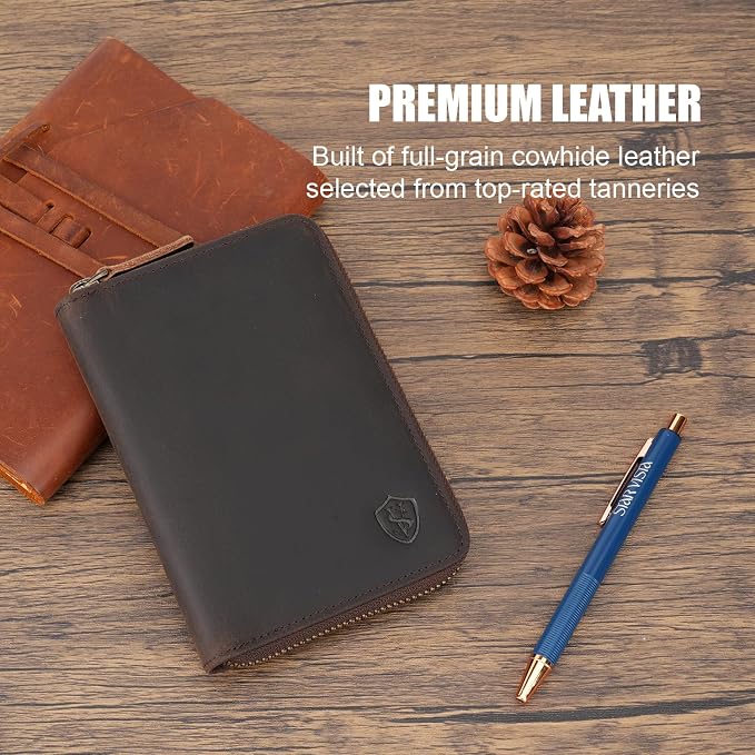 STAR VISTA Gino Full Grain Leather Passport Wallet, Zippered Travel Document Organizer for Exquisite Voyagers, RFID Blocking, AirTag Track, Dark Brown