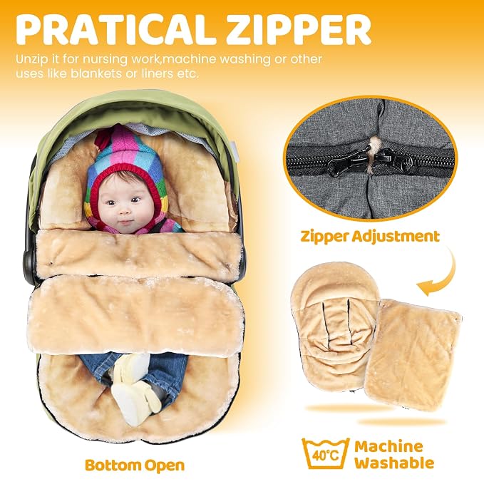 Orzbow Faux Sheepskin Winter Car Seat Cover for Babies, Water Repellent Bunting Bag for Car Seats & Strollers, Warm and Cozy Carseat Footmuff to Protect Baby from Cold Wind, Machine Washable, Gray