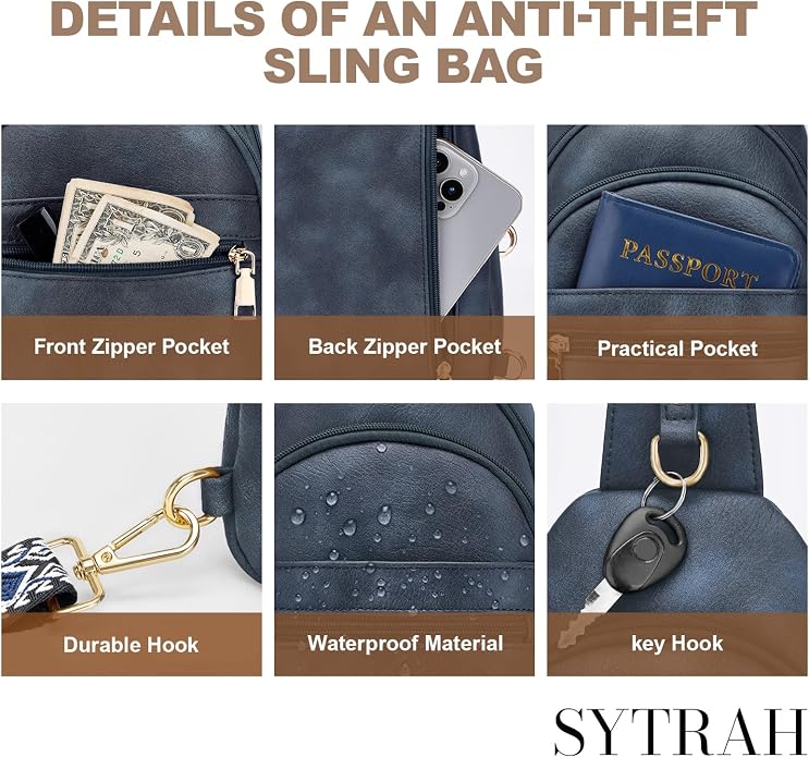 SYTRAH Anti Theft Crossbody Bags for Women, RFID Sling Bag Travel Purse, RFID Cross Body Purses Chest Bag for Travel