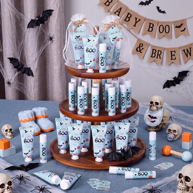 24 Sets Halloween Little Boo Baby Shower Hand Cream and Lip Balm Gift Baby Shower Party Favors Travel Size Hand Lotion Lip Balm Bulk with Organza Bag Tag Halloween Newborn Party for Guests Kids