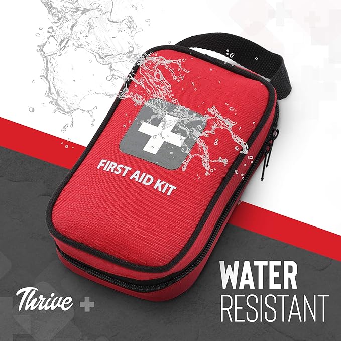 Thrive Compact First Aid Kit - Waterproof Rip-Stop Nylon Travel First Aid Kit - Camping & Hiking Medkit with Wipes & Bandages - Portable Car Emergency Pack for Roadside Emergencies - 100-Piece Set