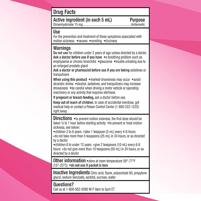 Gravol Kids Chewable Tablets for Nausea, Upset Stomach and Motion Sickness Relief, Dye Free, Cherry Flavor, Age 2 to 12, 18ct
