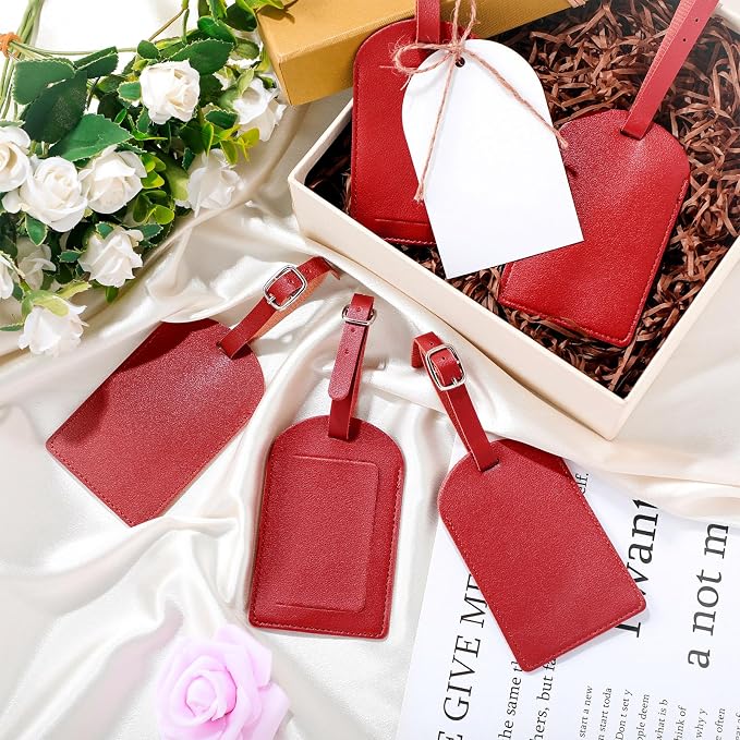 Amylove 48 Sets Leather Luggage Tags Bulk Wedding Favors Luggage Tags for Guests Bridal Gifts Wedding Bridal Shower Gift PU Leather with Name ID Card Tag for Guests