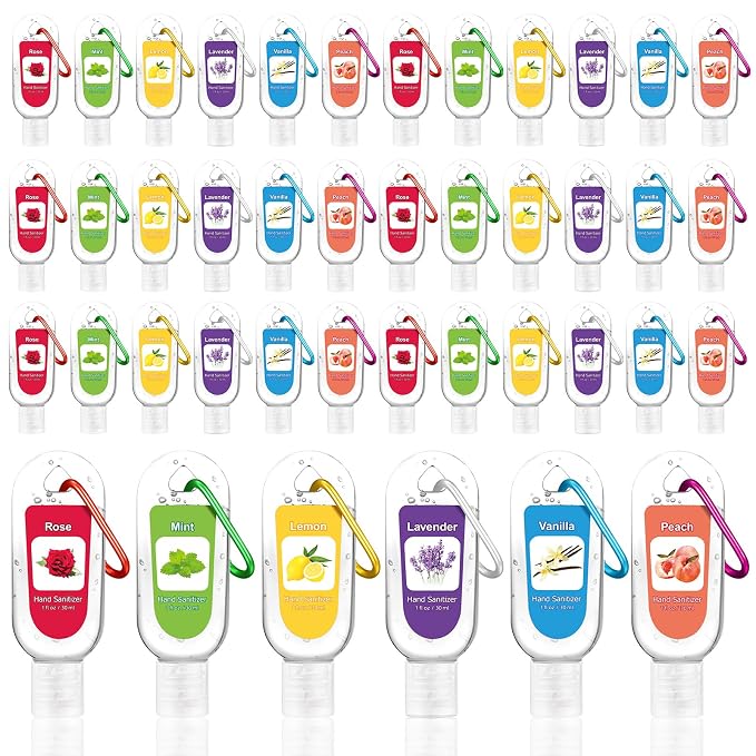 24 Pcs Fruit Scented Hand Sanitizer Keychain Gift Mini Lavender Hand Sanitizer Gel Bulk 1 oz Employee Appreciation Gift for Nurse Teachers Team Doctors Women Coworker Party Back to School