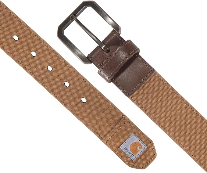 Carhartt Men's Casual Rugged Canvas Duck Belt, W/Antique Brass Buckle and Contrast Curdoroy Backing