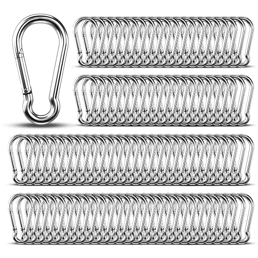 Small Carabiner Clip Hooks, 100pcs 2.75 inch Carabiners Heavy Duty, 304 Stainless Steel Spring Snap Hook Fits Camping Hiking, Metal Clips for Rope Chain Keys Rings