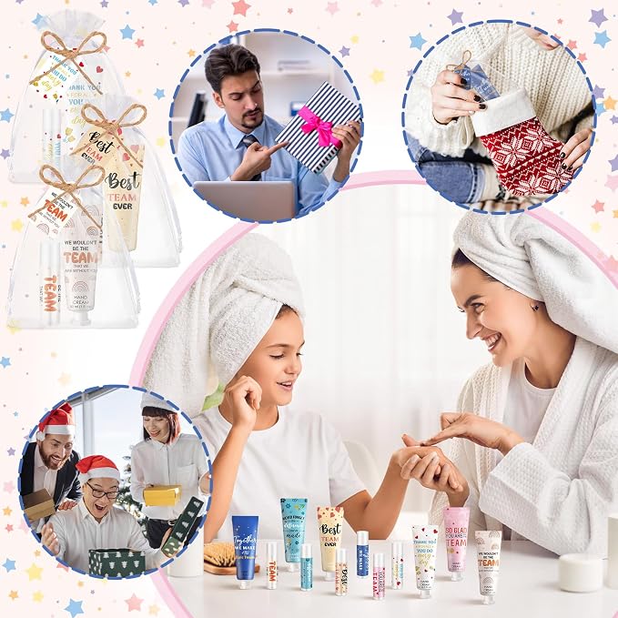 12sets/48pcs Best Team Ever Gifts Team Appreciation Thank You Gifts for Coworkers Women Employee Appreciation Gift Party Favors Basket Stuffers Items Travel Hand Lotion and Lip Balm Set