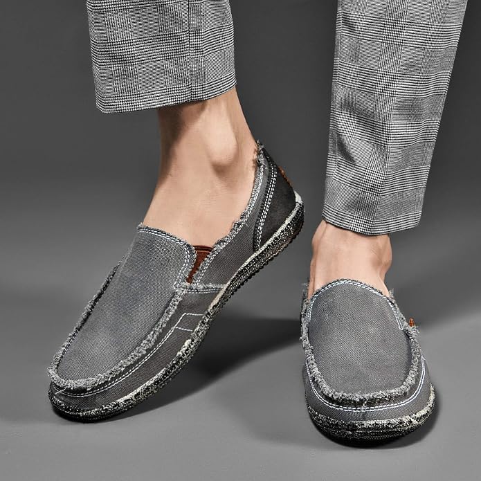 CASMAG Men's Casual Cloth Shoes Canvas Slip on Loafers Leisure Vintage Flat Boat Shoes