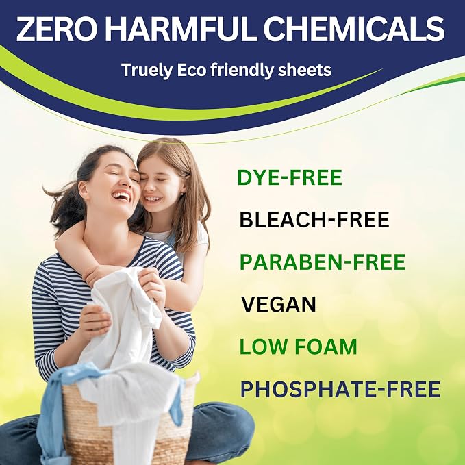 Laundry Detergent Sheets (64 Loads, Fresh Scent), Eco-Friendly Washer Sheets Detergent, Plastic-Free Travel Laundry Soap, 32 Strips