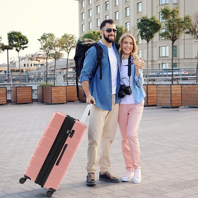 Sweetcrispy 20 Inch Carry On Luggage, Lightweight ABS Rolling Hard Shell Suitcase with Quiet Spinner Wheels, Built-in TSA Lock, Portable Travel Suitcase for Business Trip & Vacation Use, Pink