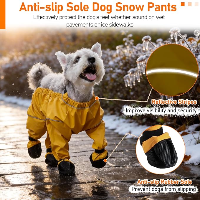 Waterproof Dog Boots Rain Boots with Suspender, Dogs Shoes Paw Protector for Small Medium Puppy, Anti-Slip Doggy Boot Belly Protector, Rain Booties Snow Booties Suspender Leggings(Medium, Multicolorf)