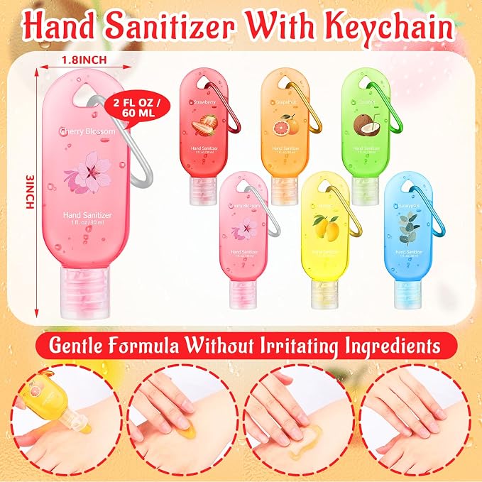 24 Pack Scented Hand Sanitizer Keychain Gift Strawberry Mini Travel Size Hand Sanitizer Gel Bulk 1 oz Employee Thank You Gift for Teacher Coworker Team Nurse Summer Graduation Party Supplies