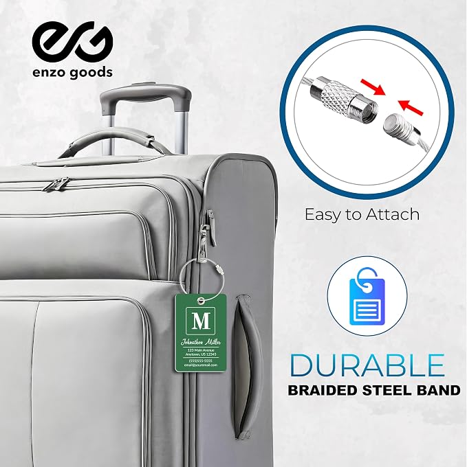 Personalized Luggage Tag | 4 Pack | Custom Luggage Tags for Suitcases | Kids Backpack Tag | 10 Color Options & Choose Font, Font Color