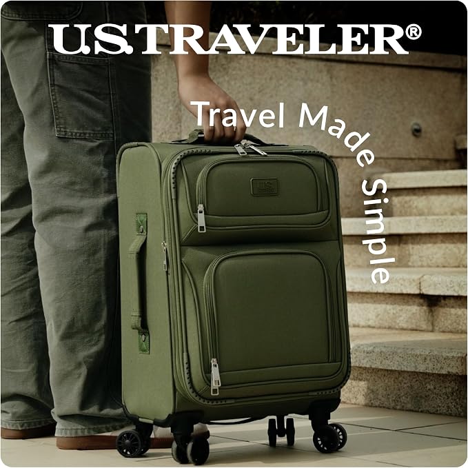 U.S. Traveler Rio Lightweight Softside Rolling Carry-on Suitcase, 4-Wheel Set, Purple