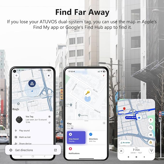 ATUVOS Dual System Air Tracker Tag Pro 4 Pack, Smart Key Finder Works with Android Google Find Hub or iOS Apple Find My APP (Huawei not Supported), Bluetooth Item Locator for Luggage, Suitcase, Wallet