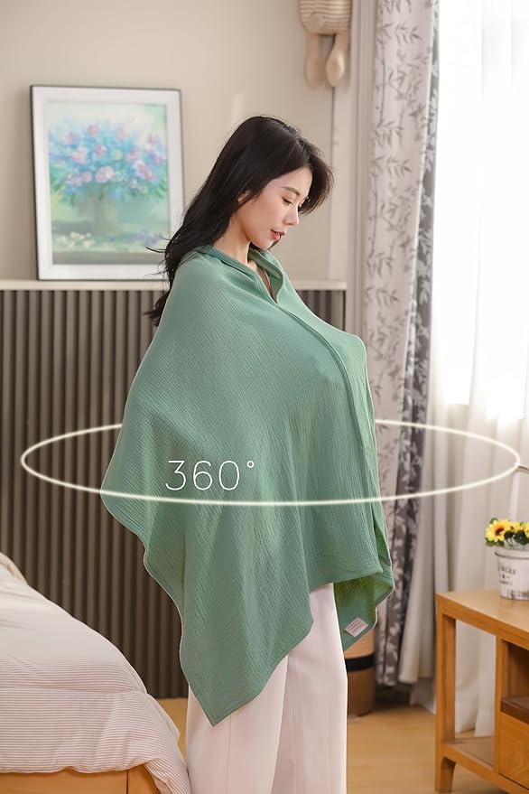 TADO MUSLIN 2-Pack Nursing Covers for Breastfeeding, 100% Organic Cotton Muslin Nursing Cover for Mom, Soft Breathable Breastfeeding Cover, Full Privacy Cover for Nursing, Extra Coverage Large Green