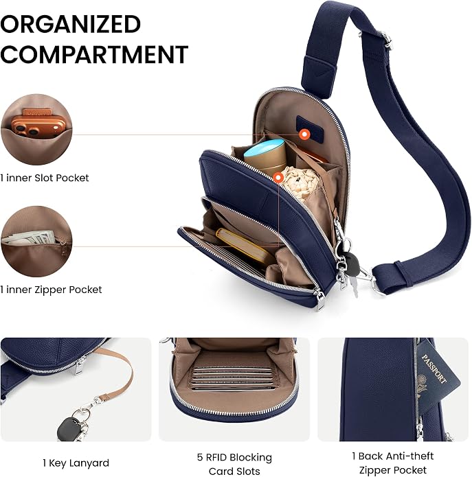 befen Genuine Leather Sling Bag for Women Anti Theft Crossbody Chest Bags Leather Fanny Packs for Travel with RFID Card Slots