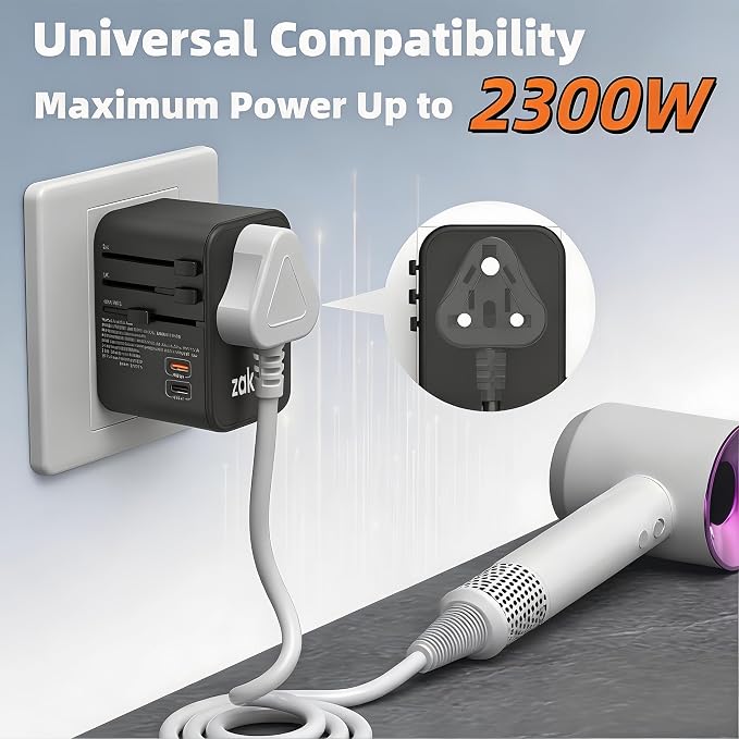 Universal Travel Adapter, 35.5W 5-in-1 Worldwide Power Adapter with PD Fast Charge USB C, 5 Port Compact Charging Hub with AC Outlet for All USB Devices, 110V-230V for 200+ Countries (US/UK/EU/AU)